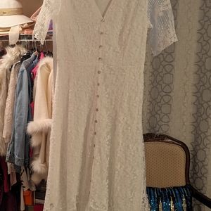 White Lace Long Jacquard Dress With Lining